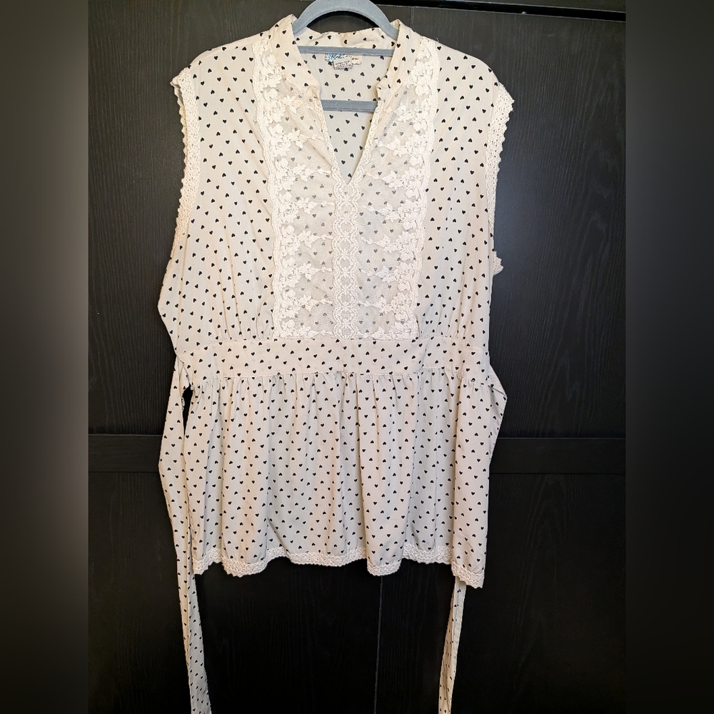 Rebellion Hearts Cream Lace Heart Print Tunic Top 3X Coquette Romantic - Picture 6 of 6